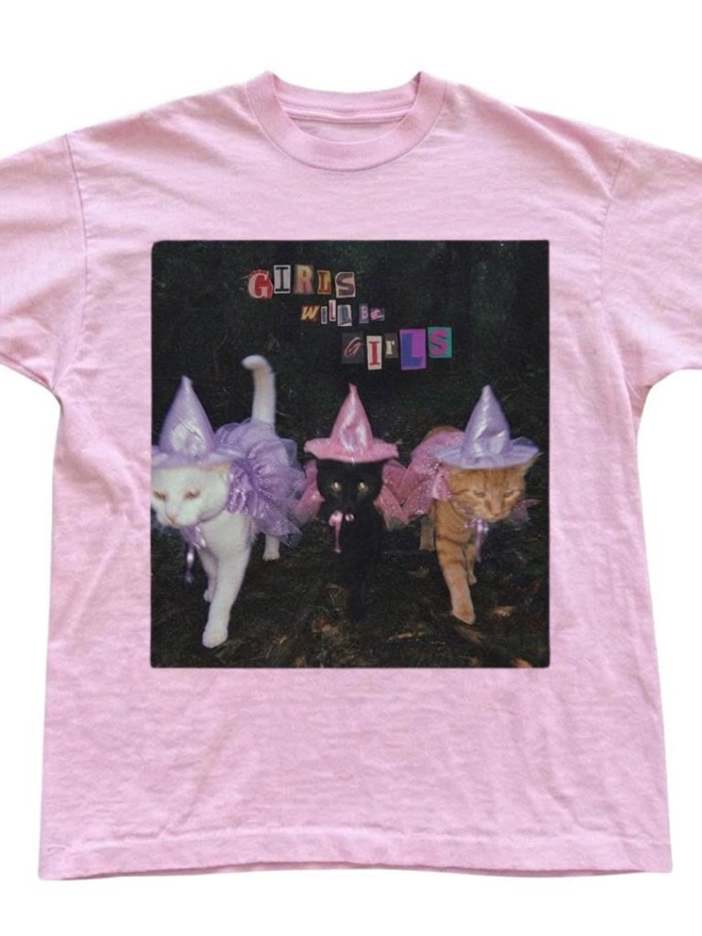 Girls Will Be Girls Pink Cat Graphic Tee